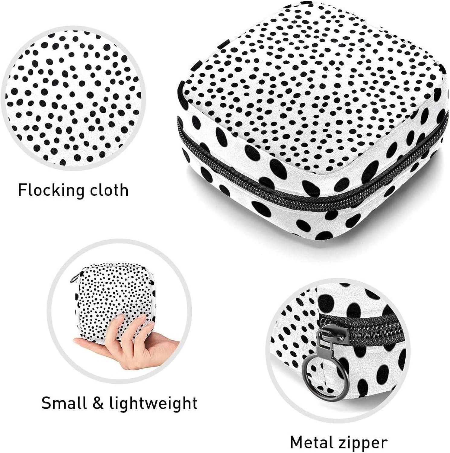 Black White Doodle Pattern with Dots Period Pouch Portable Tampon Storage  Bag for Sanitary Napkins Tampon Holder for Purse Feminine Product Organizer  First Period Gifts for Teen Girls School Multicoloured 05