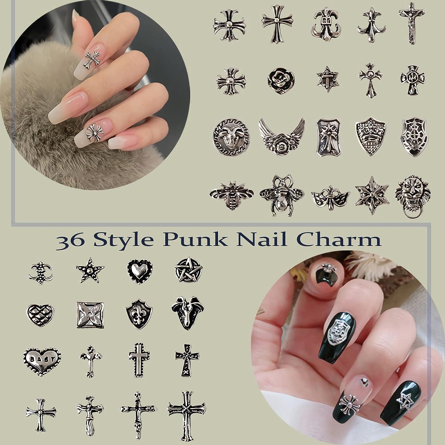  100 Pcs Cross Nail Charm 3D Punk Nail Charms Vintage