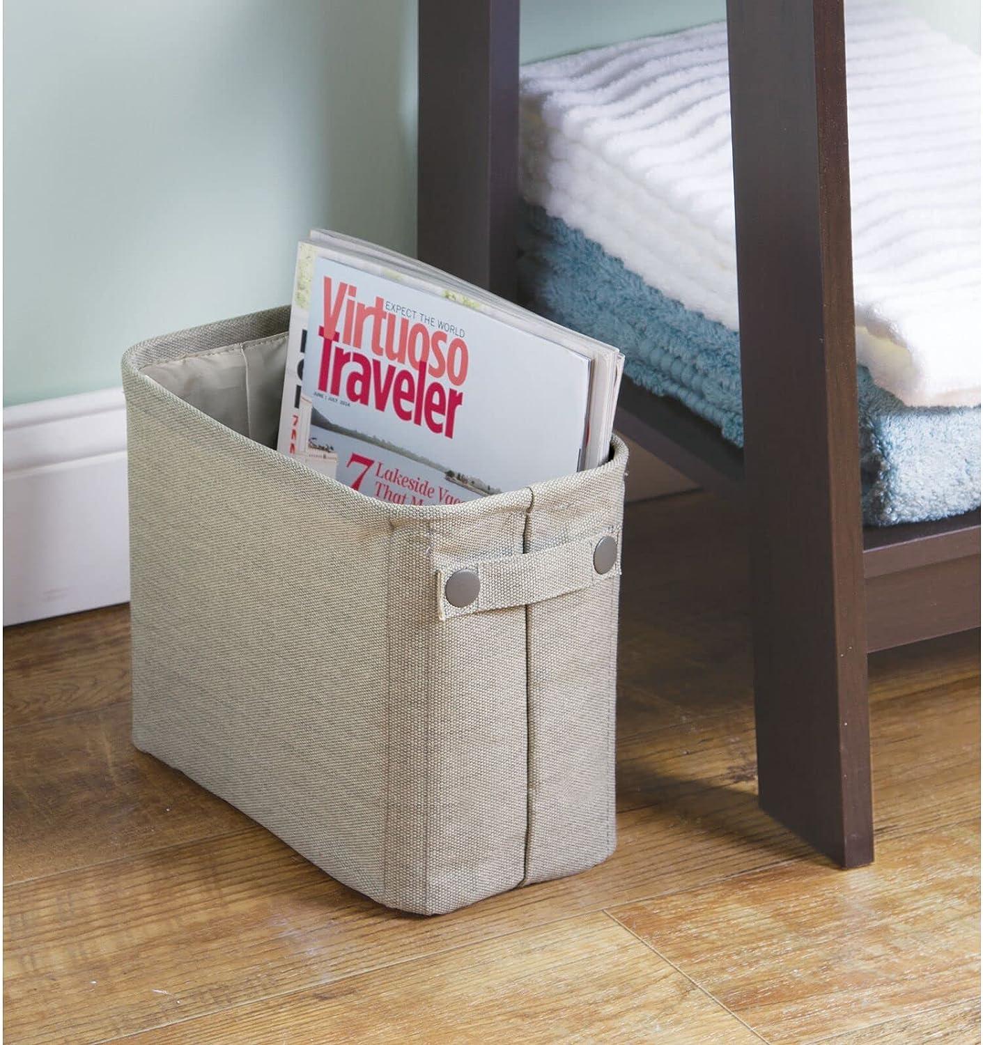 mDesign Narrow Fabric Storage Bin Basket with Handles for Bathroom