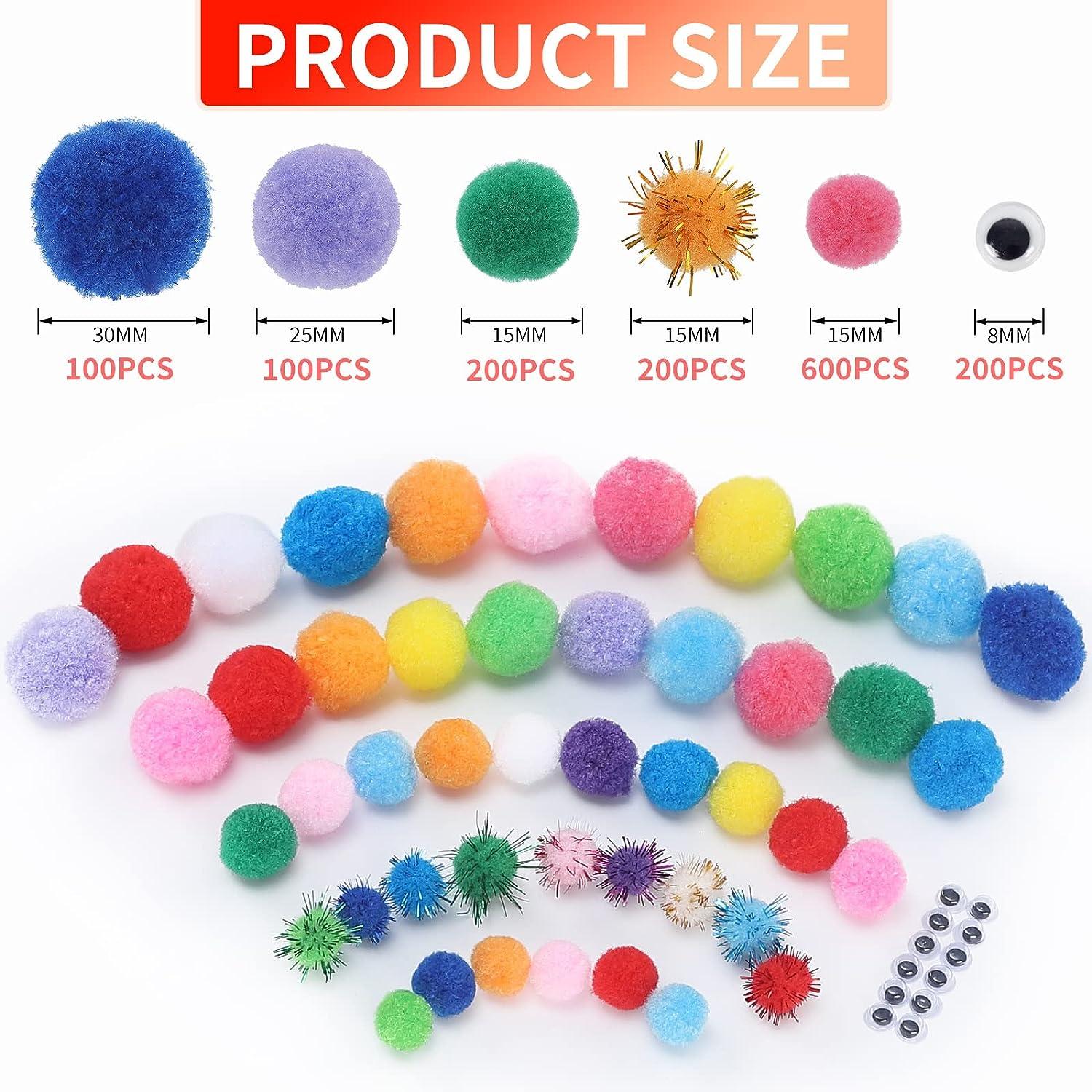 Gluerious 1200pcs Multicolor Pom Pom Balls Assorted Sizes & 