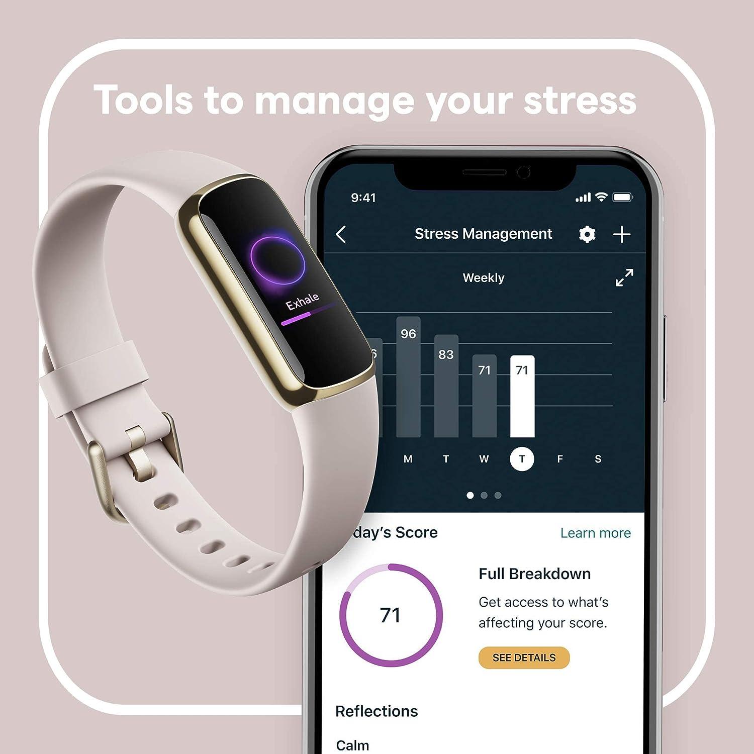 Fitbit Luxe Fitness and Wellness Tracker with Stress Management, Sleep  Tracking and 24/7 Heart Rate, One Size S L Bands Included, Lunar White/Soft  Gold Stainless Steel, 1 Count (Renewed) : Sports & Outdoors 