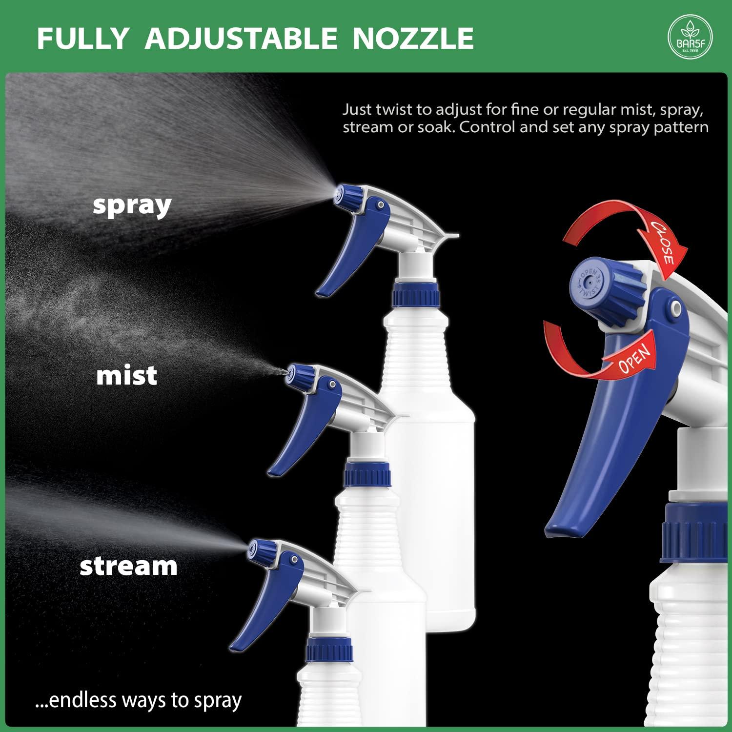 Bar5F Plastic Spray Bottle, 16 oz | Leak Proof, Empty, Clear, Trigger Handle, Adjustable Fine to Stream Output, Refillable, Heavy Duty Sprayer for