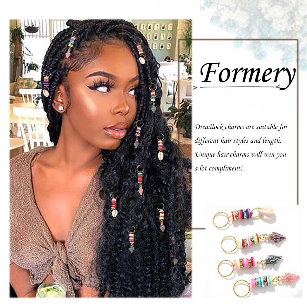Formery Box Braid Rings Clip Gold Shell Dreadlock Jewelry Cowrie African  Hair Charms Accessories for Black Women and Girls (6PCS)