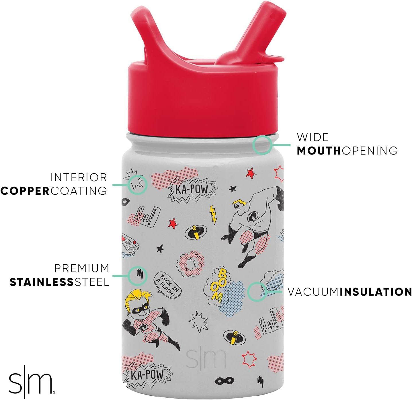 Simple Modern Disney Incredibles Toddler Water Bottle with Straw Lid, Reusable Insulated Stainless Steel Kids Cup, Summit Collection