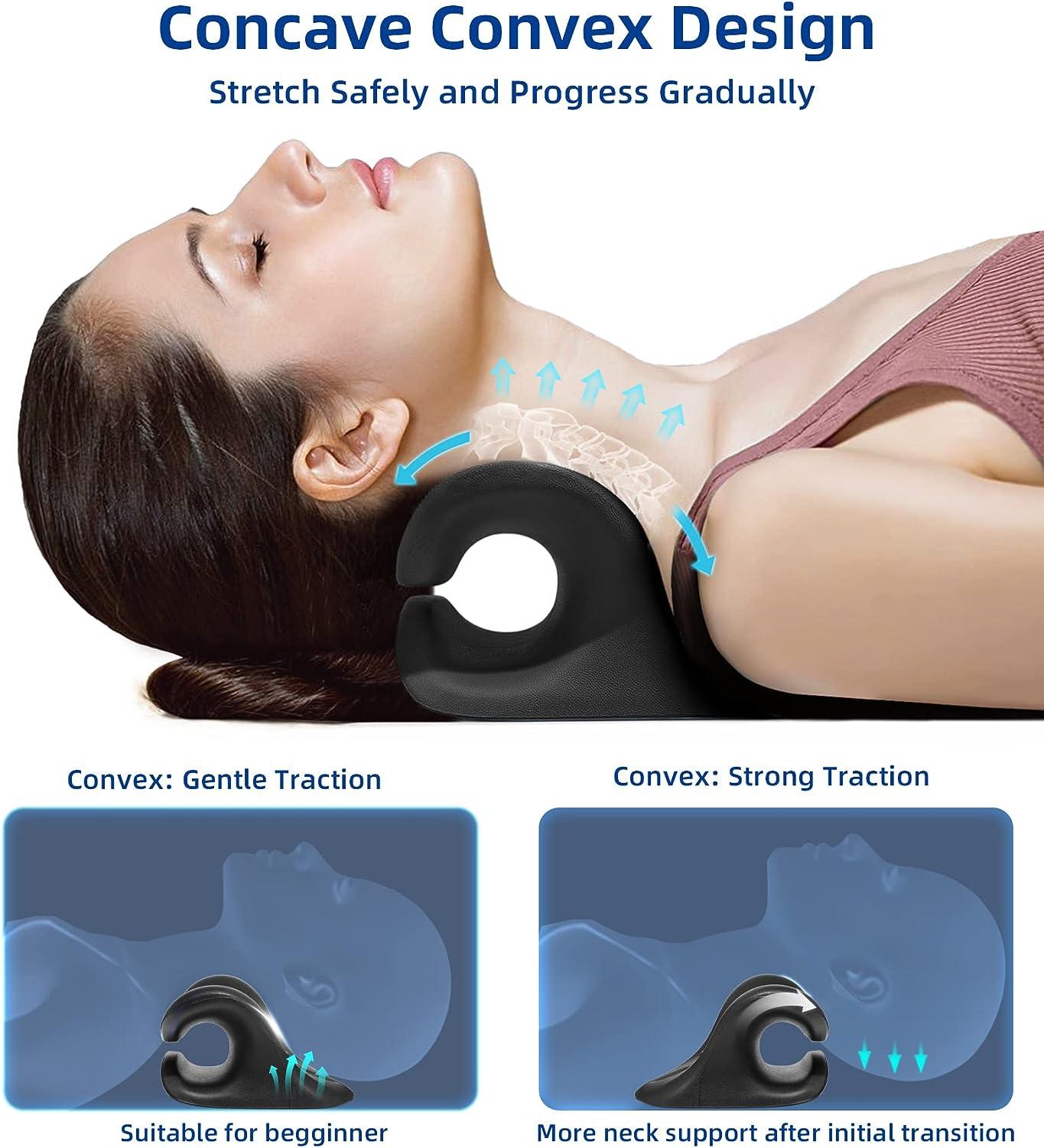 Guffo Neck Stretcher Cervical Traction Device, Neck and Shoulder Relaxer  for TMJ Headache Relief and Spine Alignment, with Acupressure Massag Design  Neck Pain Pillow for Muscle Tension Relief Black
