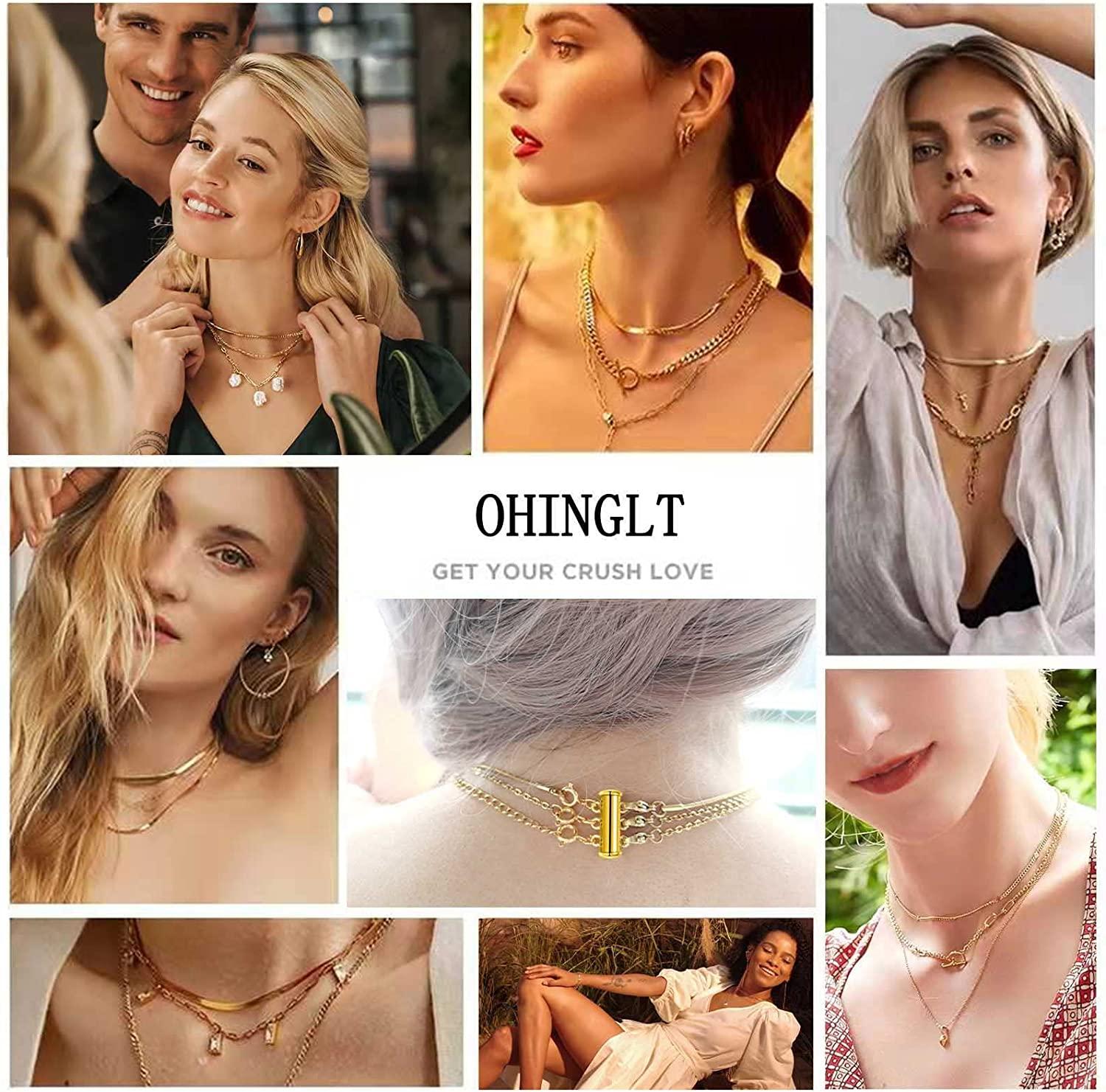 OHINGLT Necklace Layering Clasps Slide Lock Clasp Necklace Connector Multi Strands Slide Tube Clasps
