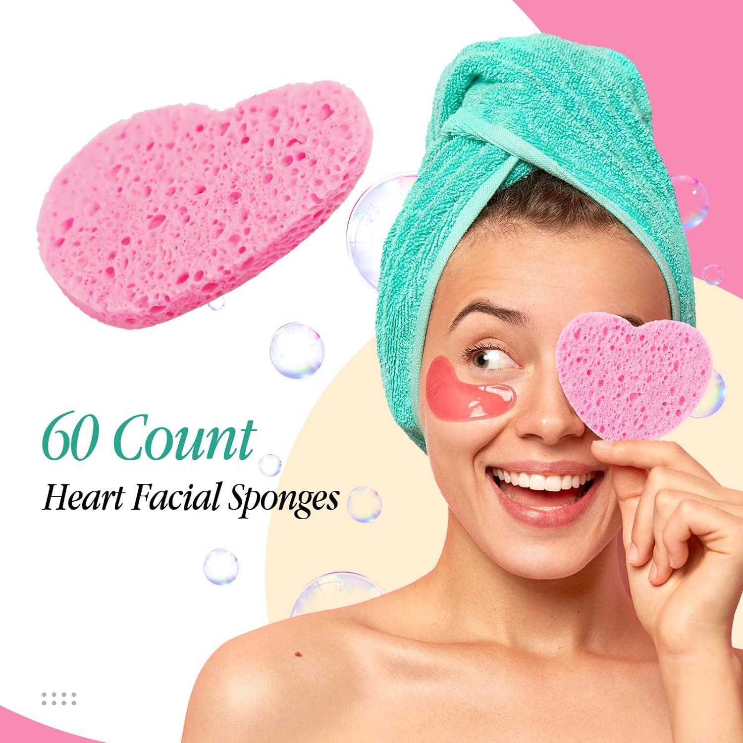 60 Pieces Heart Sponges for Facials, Heart Face Sponges, Compressed Facial  Sponge, Natural Facial Cleansing Sponges 