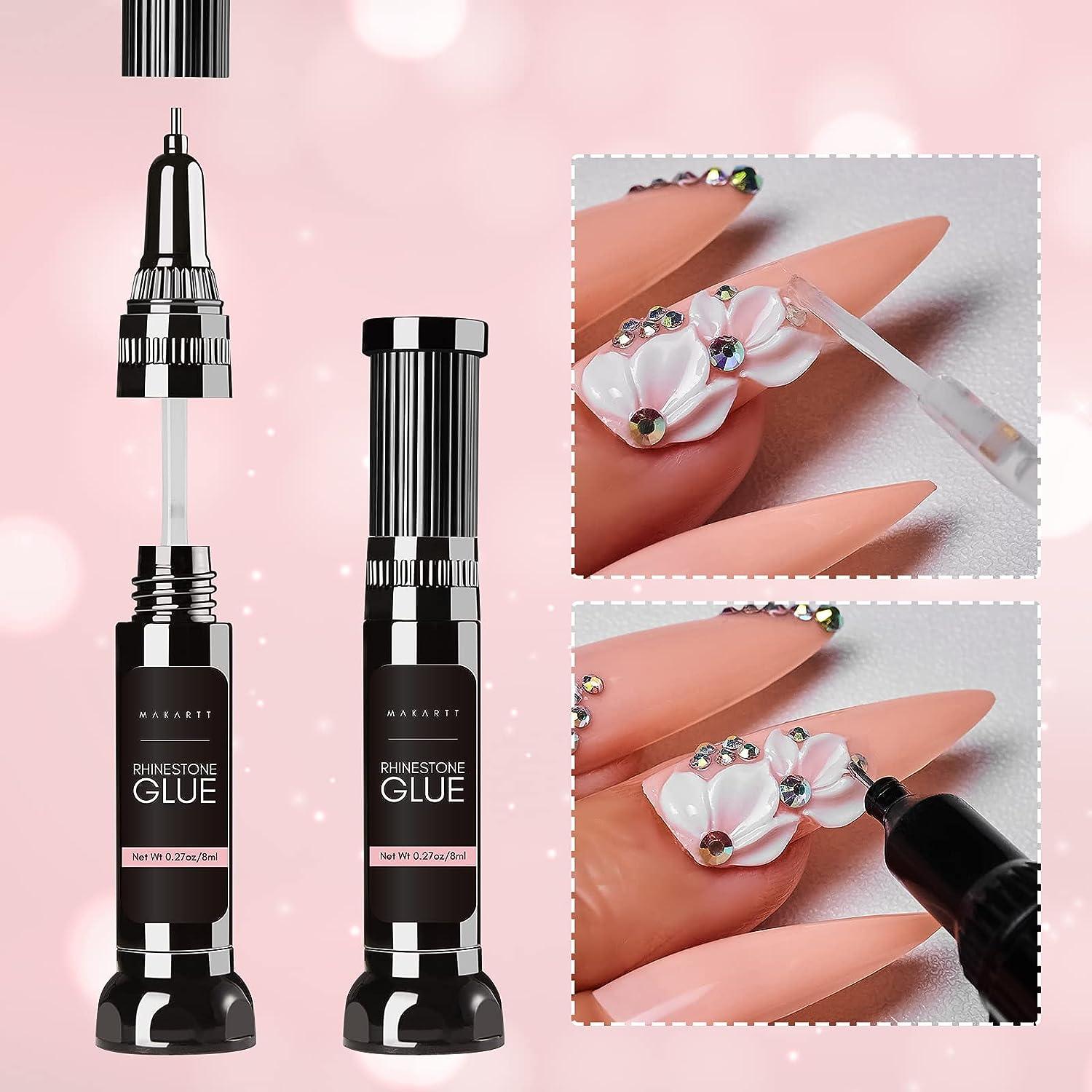 Makartt 2pcs Nail Rhinestone Glue Gel with Nail Rhinestone Glue Gel Bundle,Nail  Rhinestone Glue Gel with Brush& Pen tip, Super Strong Gem Glue Gel 1.06oz  for Nail Glitter Jewels Crystals