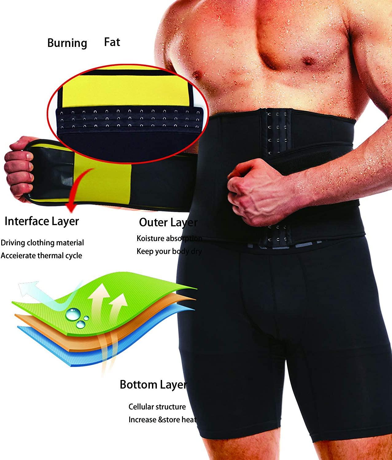 NINGMI Waist Trainer for Men Sweat Belt - Sauna Trimmer Stomach Wraps  Workout Band Male Waste Trainers Corset Belly Strap Black Small