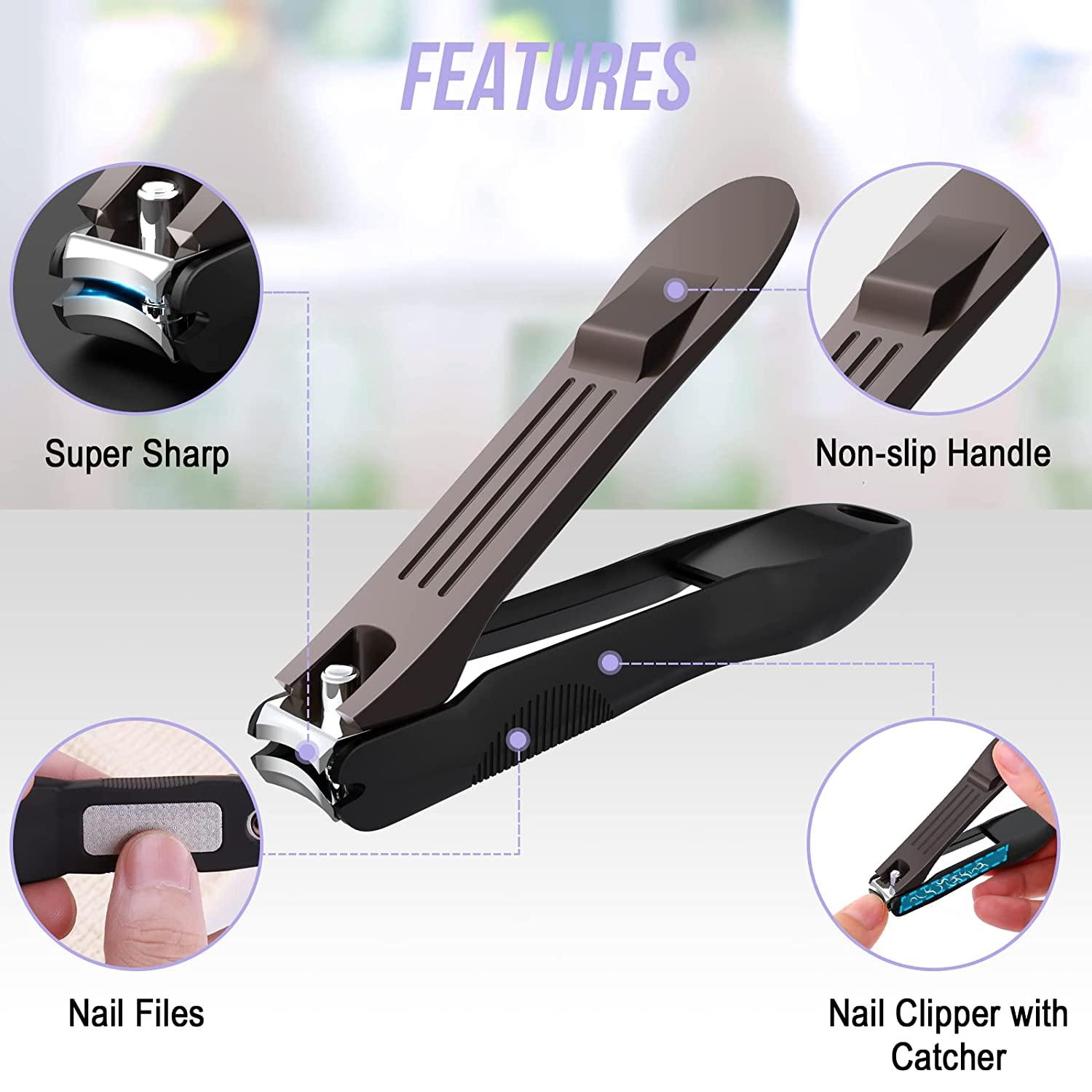 GLAMFIELDS Nail Clippers with No Splash Storage Box, Large Fingernail  Toenail Clipper Detachable Easy Clean Nail Cutter Trimmer with Nail Files  for