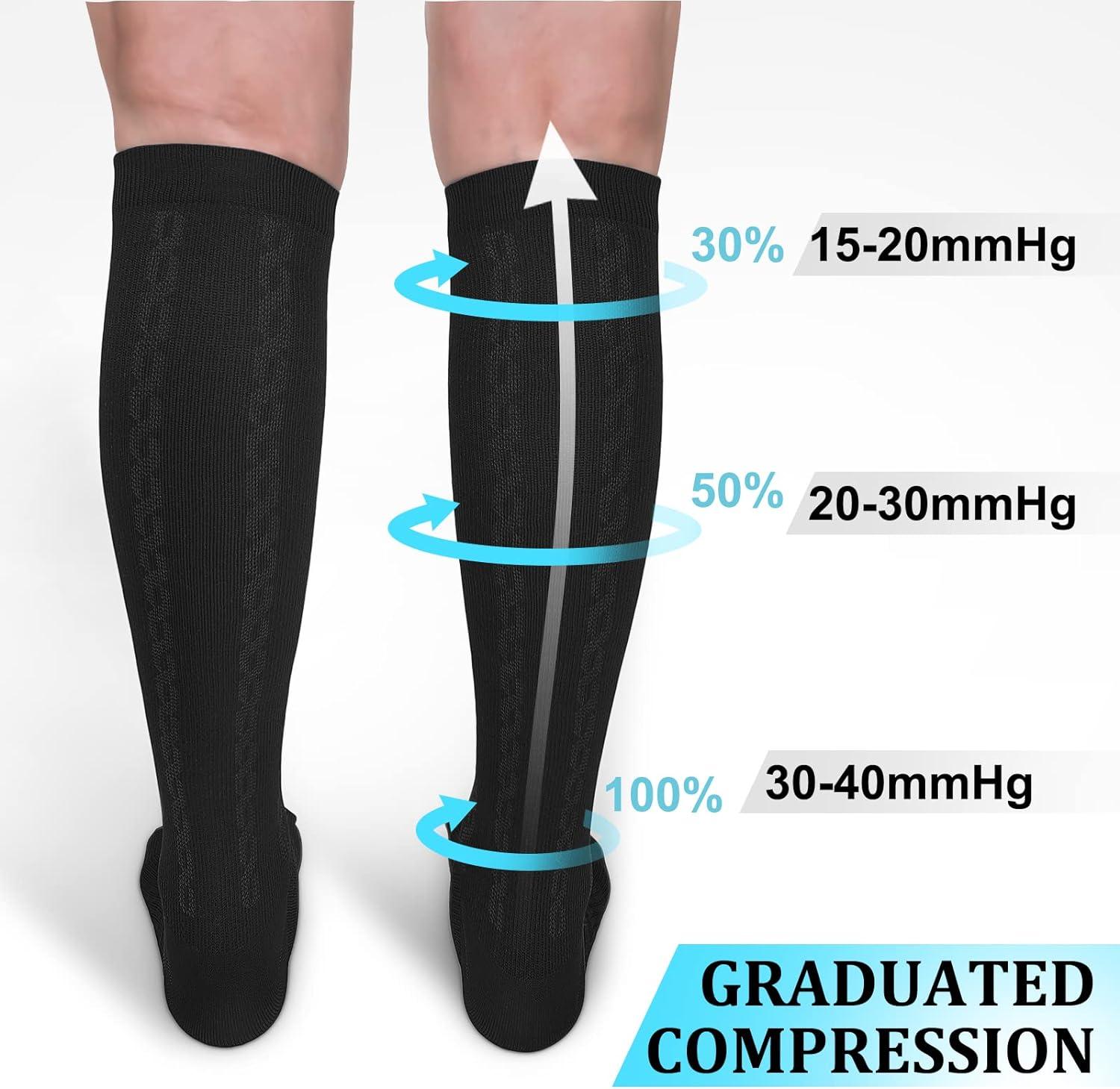 30-40mmHg Medical Graduated Compression Socks for Women&Men Circulation-Compression  Stockings-Knee High Socks for Support Hiking Running 1-2 Pack Black  Large-X-Large