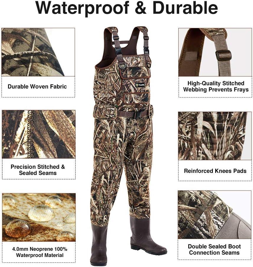 TIDEWE Chest Waders with Boots Hanger for Men, Realtree MAX5 Camo Waterproof  Fishing Bootfoot Waders for Fishing & Hunting M6/W8