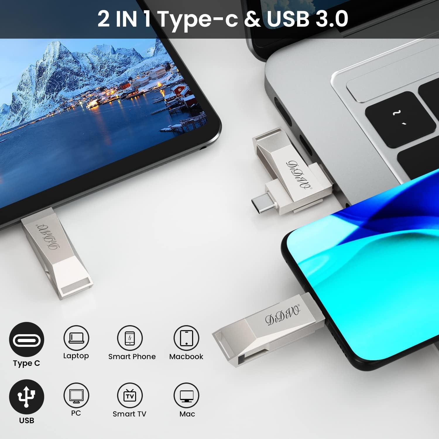 USB C Flash Drive DISAIN 64GB 2 in 1 OTG USB 3.1 to USB C Thumb Drive  Durable Metal Type C Flash Drive Compatible with MacBook Pro Air, USB C