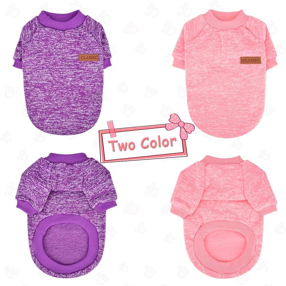 Dog Sweaters, 3 Pack Warm Soft Clothes for Small Dogs, Medium Large Cats,  Puppy Girl or Boy, Winter Christmas Shirts (X-Small, Pink+Purple+HotPink)