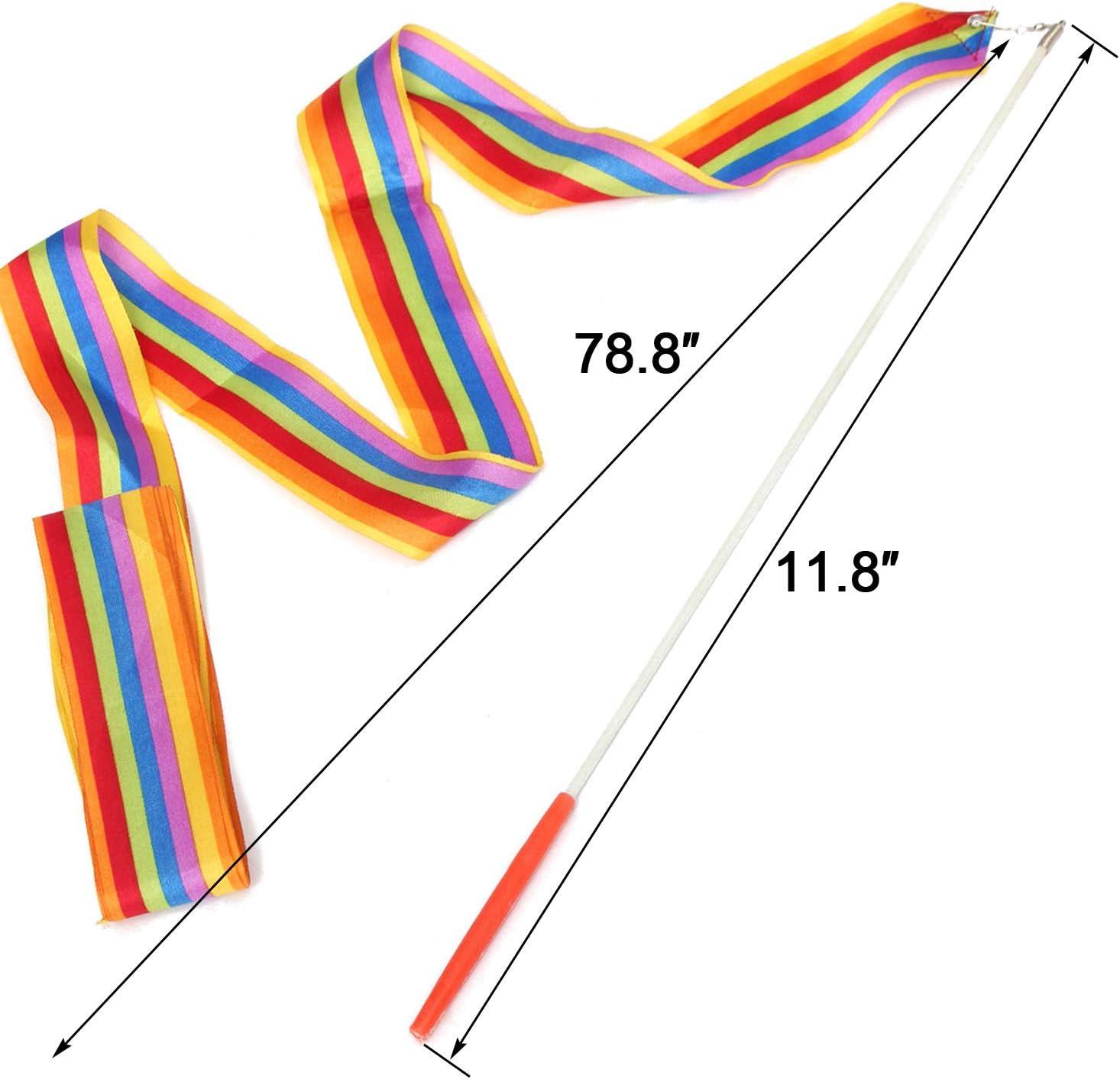 Dance Ribbons Rainbow Streamers Rhythmic Gymnastics Ribbon Baton Twirling  Wands on Sticks for Kids Artistic Dancing