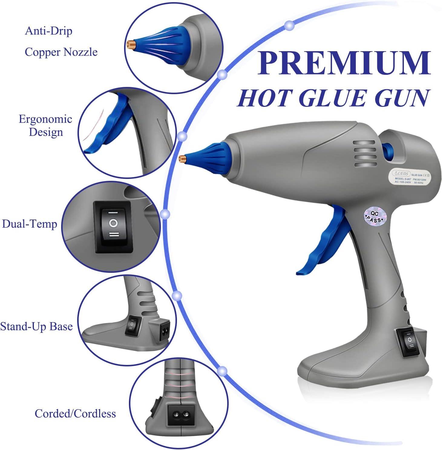 Hot Glue Gun, BLEDS Full-Size Glue Gun 80 & 120W, Stand-up Large Glue Guns Anti-Dripping Dual High Temp Hot Melt Glue Gun with 12 Glue Sticks for