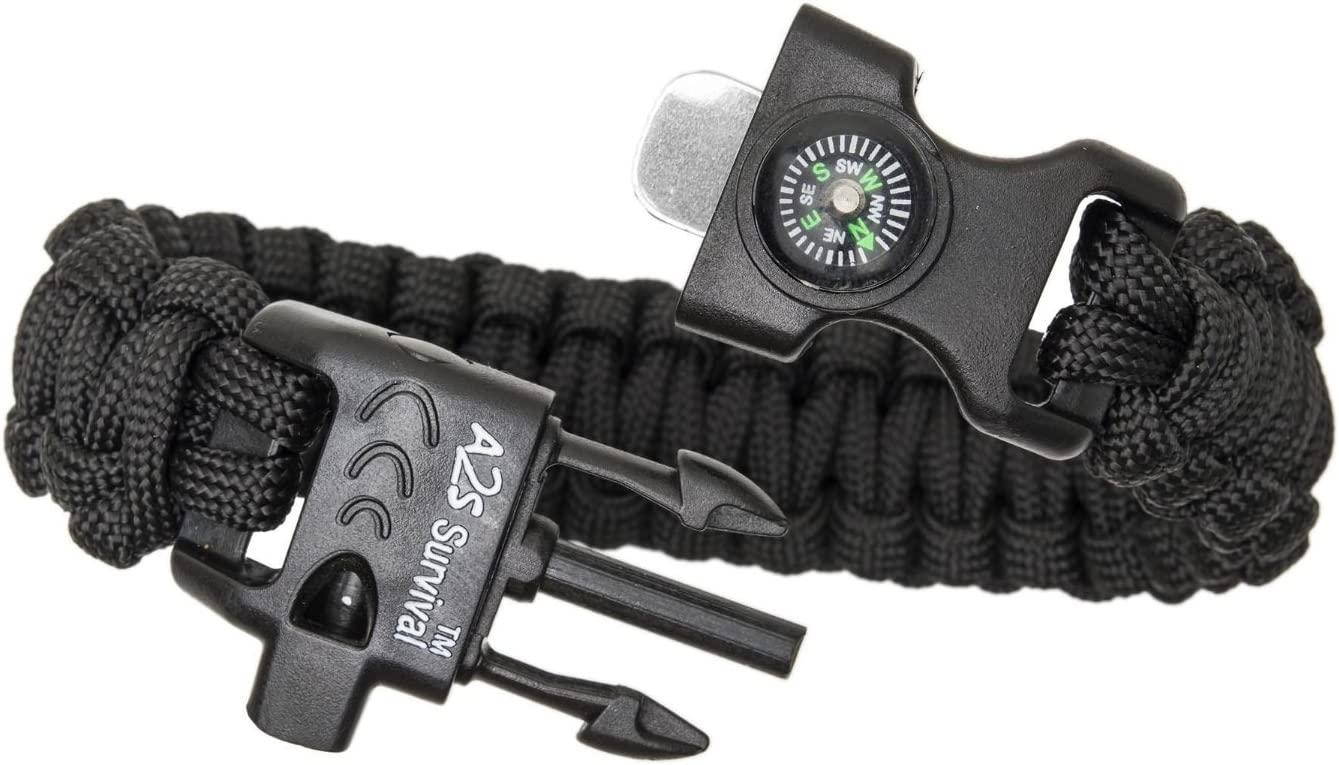 Paracord Bracelet K2-Peak Survival Bracelets with Embedded Compass Whistle  EDC Hiking Gear- Camping Gear Survival Gear Emergency Kit Black + Orange