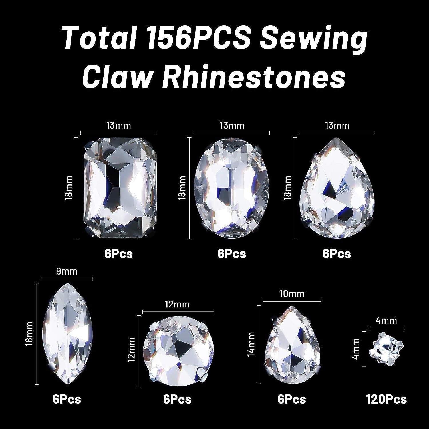 460 Pieces Sew on Rhinestones Glass Sewing Claw Gemstones and Crystals  Metal Back Prong Setting Sewing Rhinestones for Clothes DIY Crafts Clothes