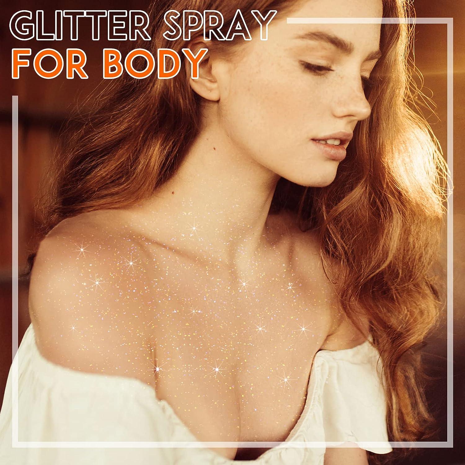 Lightly Scent Face Glitter Makeup, Non-Sticky Body Shimmer Spray for Skin,  Body Glitter Spray for Hair Sparkle Spray, Gold& Silver Body Glitter for