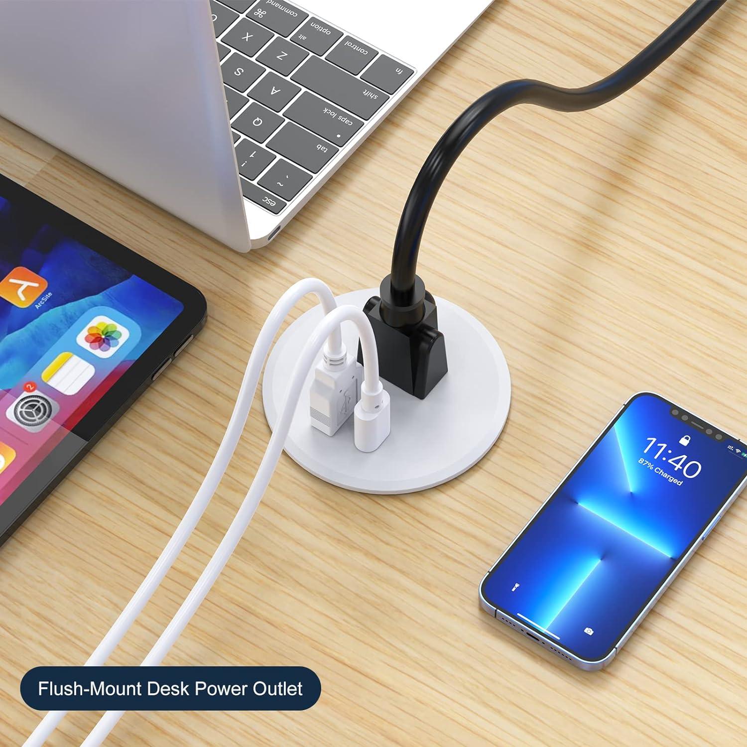 Retractable Power Strip Extension Cord Reel with USB C PD 20W, Flat Plug  Power