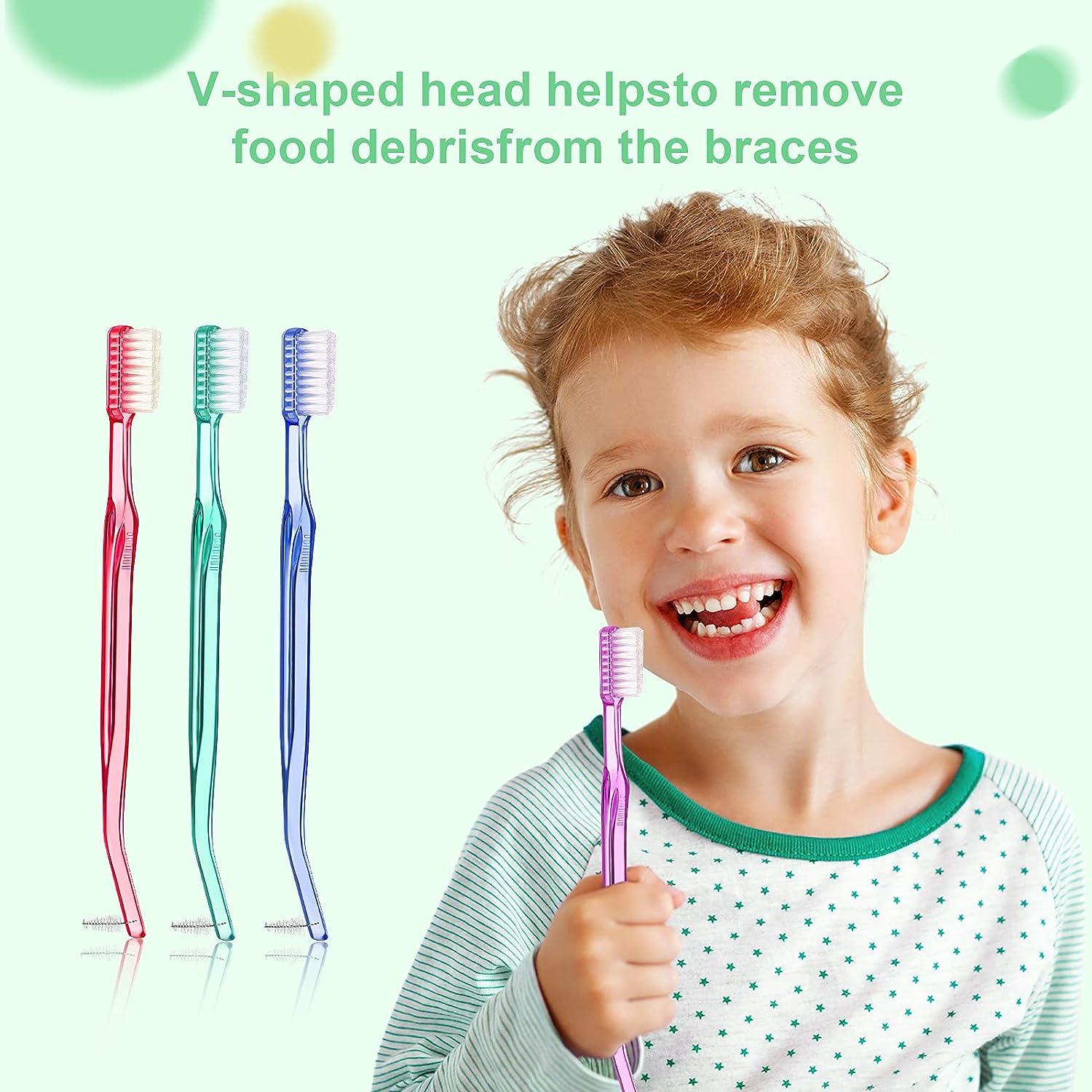 12 Pieces Orthodontic Toothbrush Braces Toothbrush Double-Ended Interdental  Brush V Trim End Toothbrush for Braces Teeth Detail Cleaning White  Toothbrush Head with Protective Covers 4 Colors