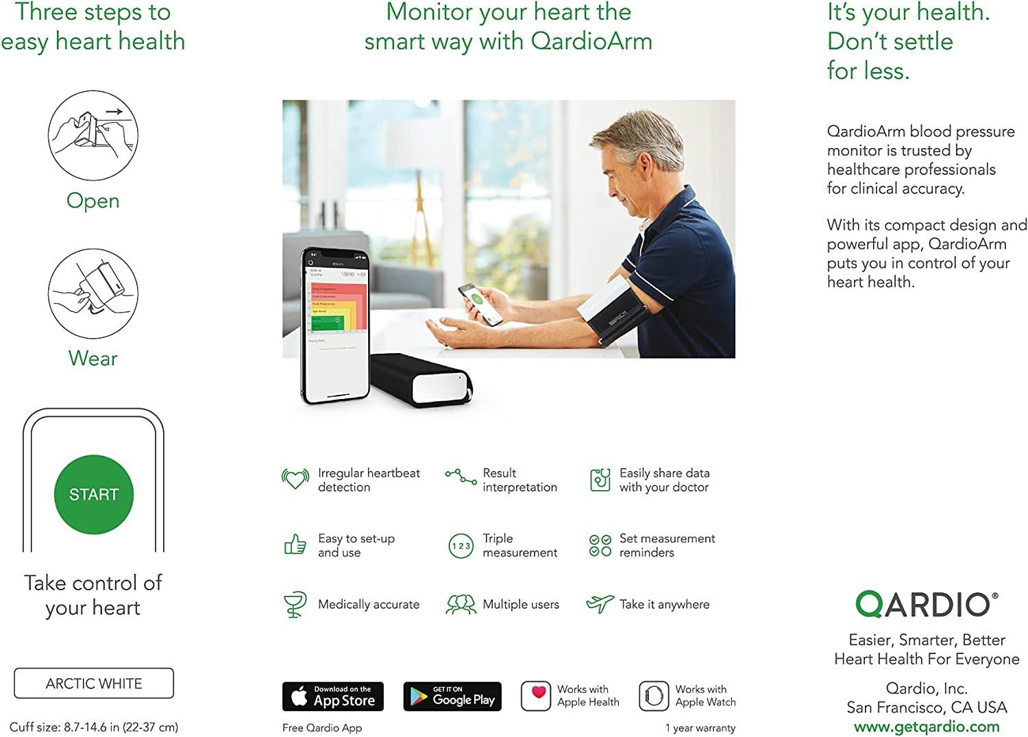QardioArm Blood Pressure Monitor: FSA-Eligible, Medically Accurate, Wireless  & Compact Digital Upper Arm Cuff. App enabled for iOS, Android, Kindle.  Works with Apple and Samsung Health 