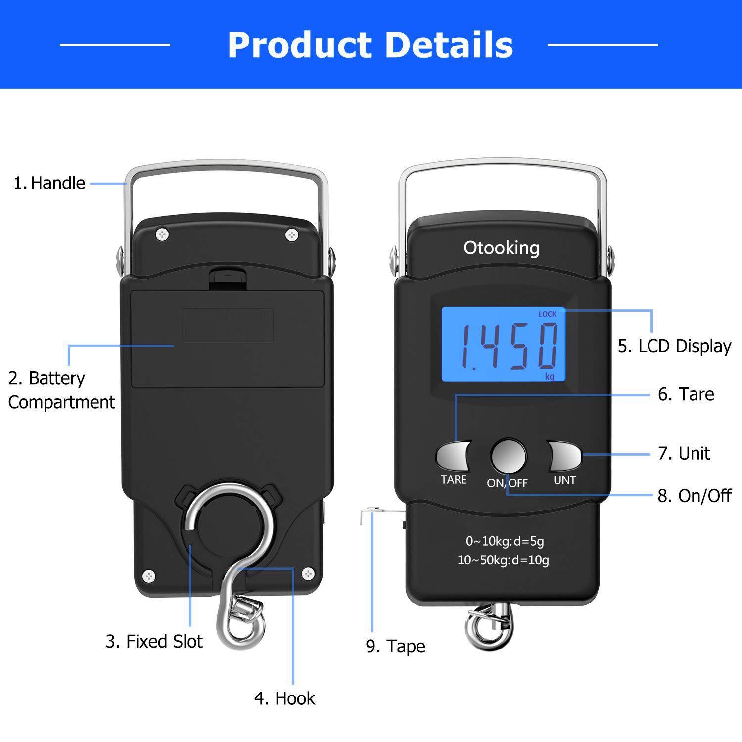 Digital Fish Scale fishing weights Scale, hanging scale digital weight  Backlight LCD Display 110lb/50kg Electronic Balance Digital Fishing Postal Hanging  Hook Scale with Measuring Tape 2AAA Batteries