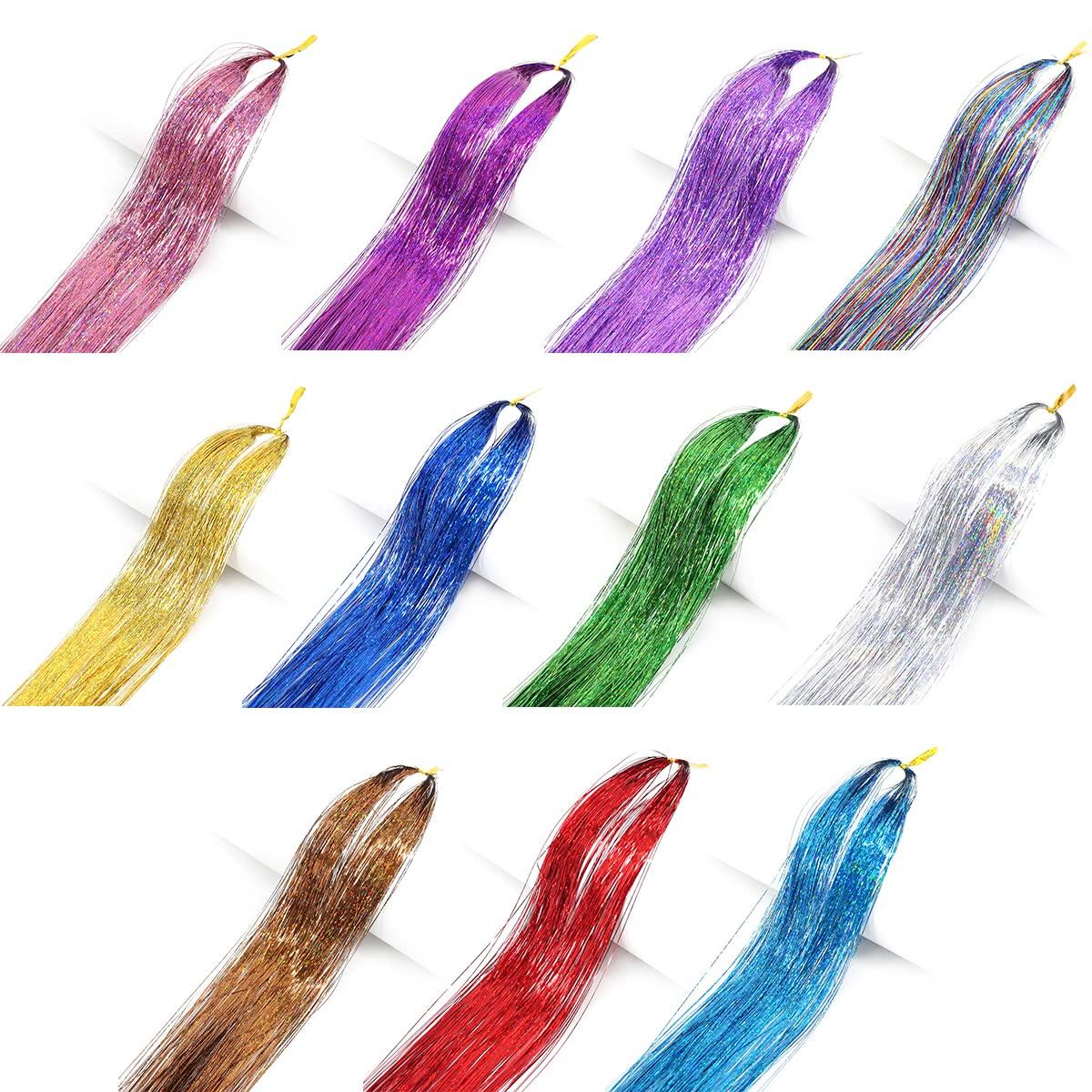 DJTINSEL Hair Tinsel Kit 11 Colors Fairy Tinsel Hair Extensions 46 Inch  Hair Tinsel Heat Resistant 2700 Strands Glitter Fairy Hair Tinsel Kit Hair  Tensile with Beads (11 Colors)