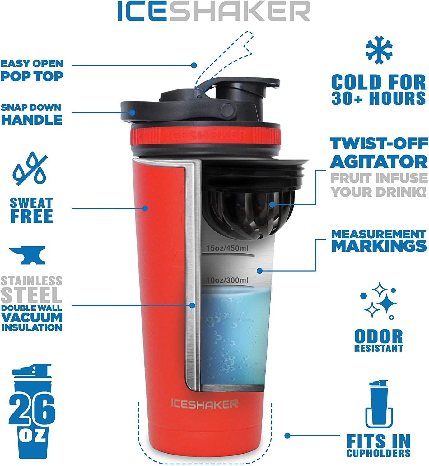  Ice Shaker 36 Oz Shaker Bottle, Stainless Steel Water Bottle  and Protein Shaker, As Seen on Shark Tank, Reusable Stainless Steel Water  Bottle, Gym Water Bottle, White : Health & Household