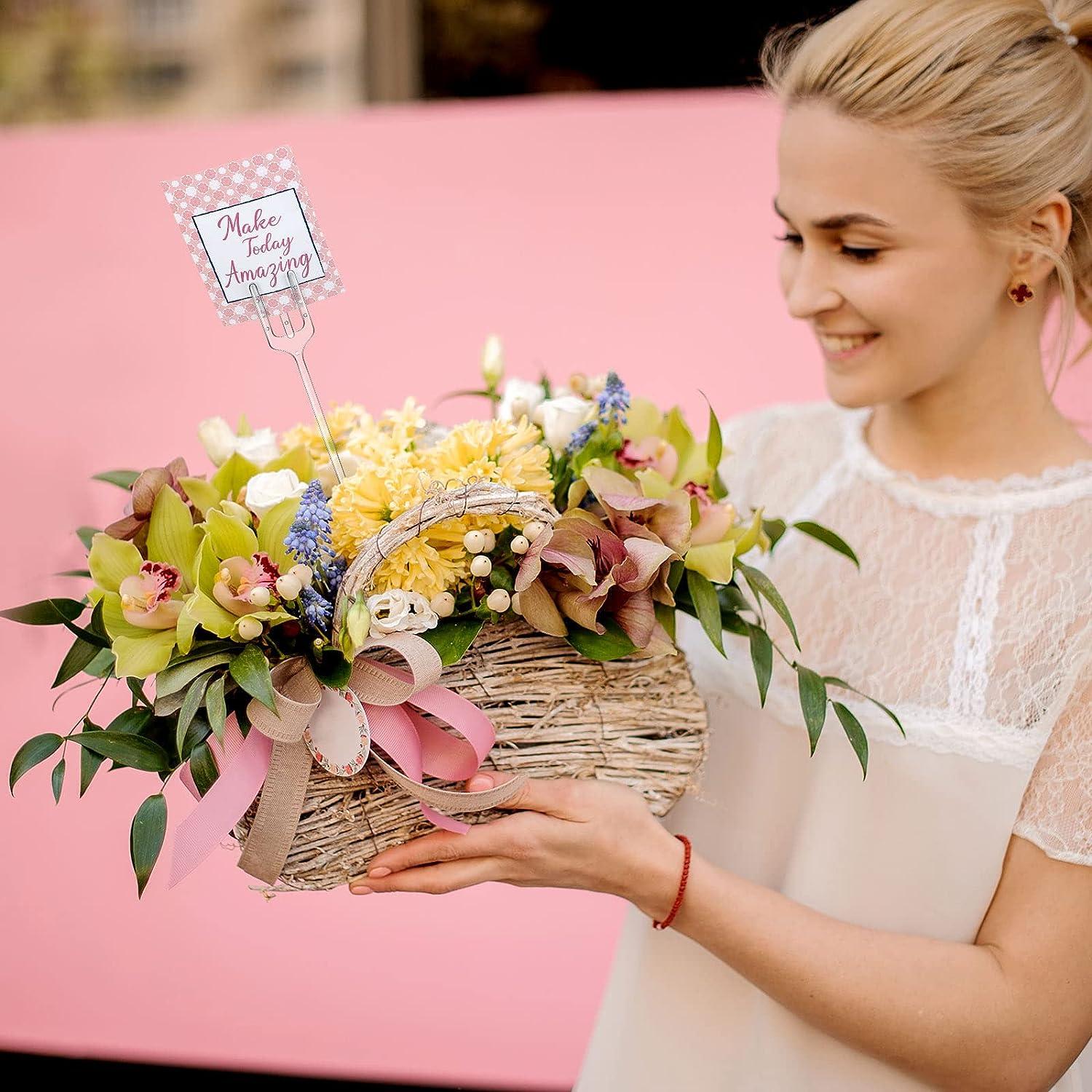 10pcs] Floral Card Holder Stick Greeting Round Love Shaped Circle Art Metal  Florist Bouquet Cake Hard Long Bunga Kad