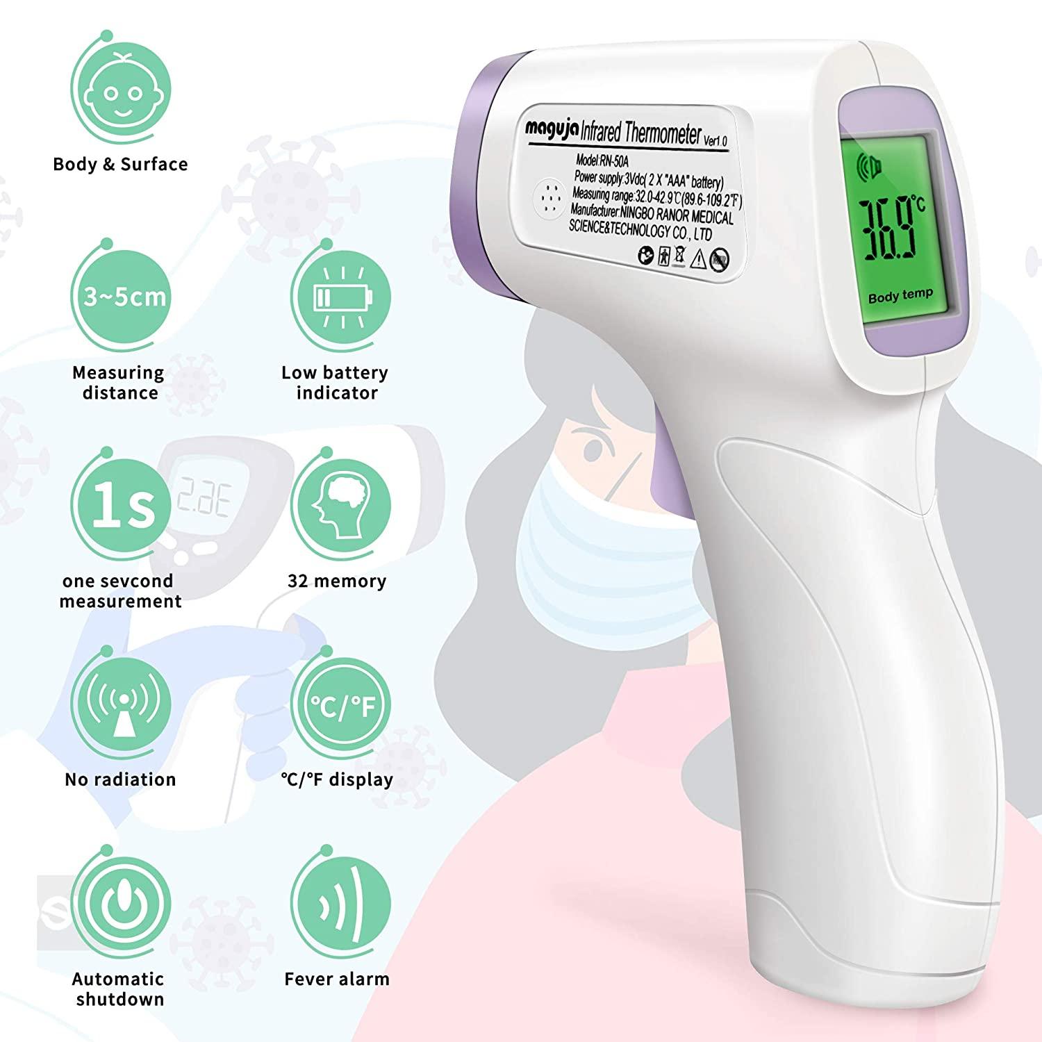 Thermometer for Adults and Kids Forehead Thermometer for Kids Digital  Touchless Thermometer Baby No-Touch Infrared Forehead Thermometer with 3 in  1 Digital LCD Display, Fever Alarm and Memory Function Purple