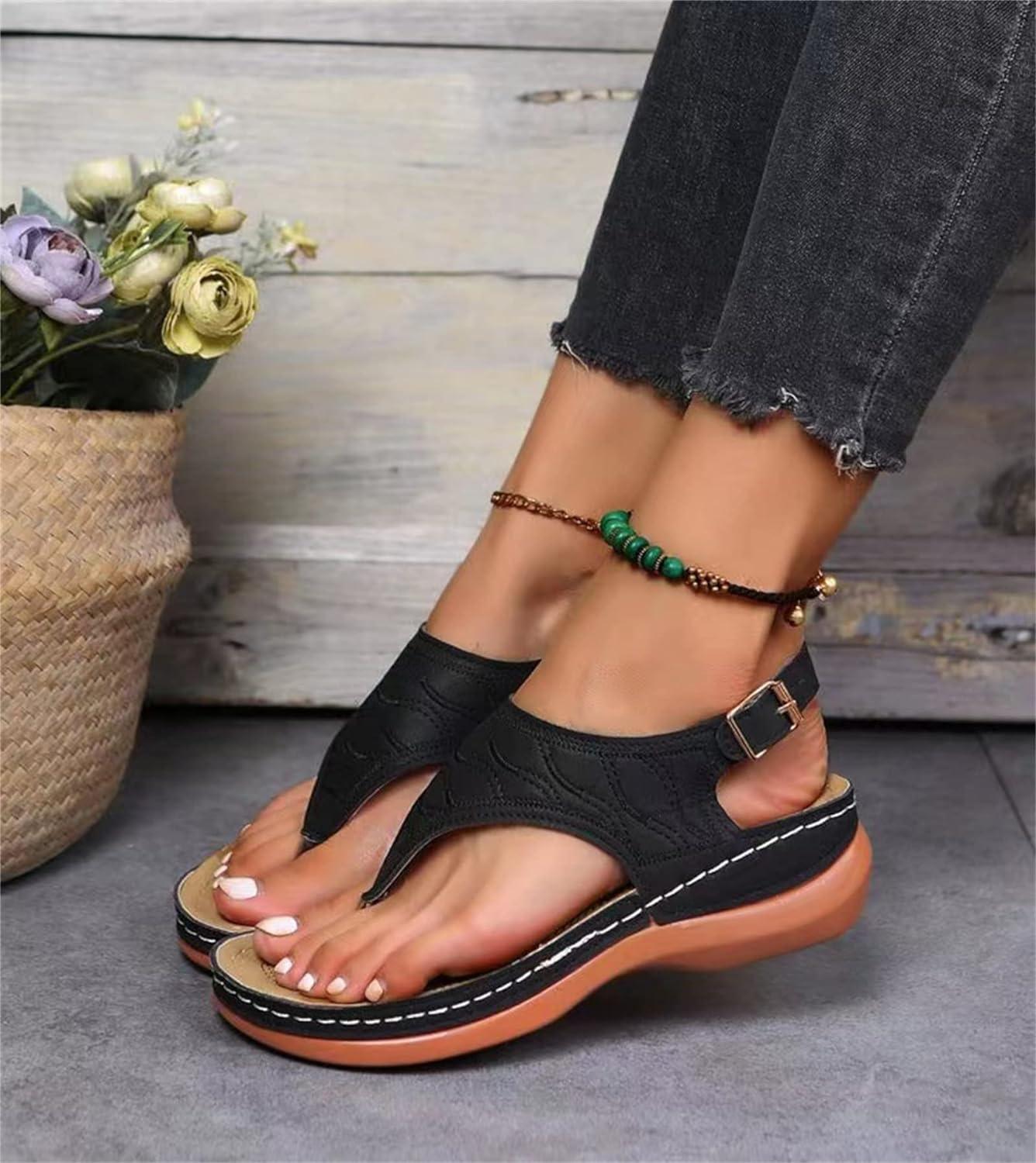 Lausiuoe Sandals Women Dressy Summer Flat Arch Support Wide Width
