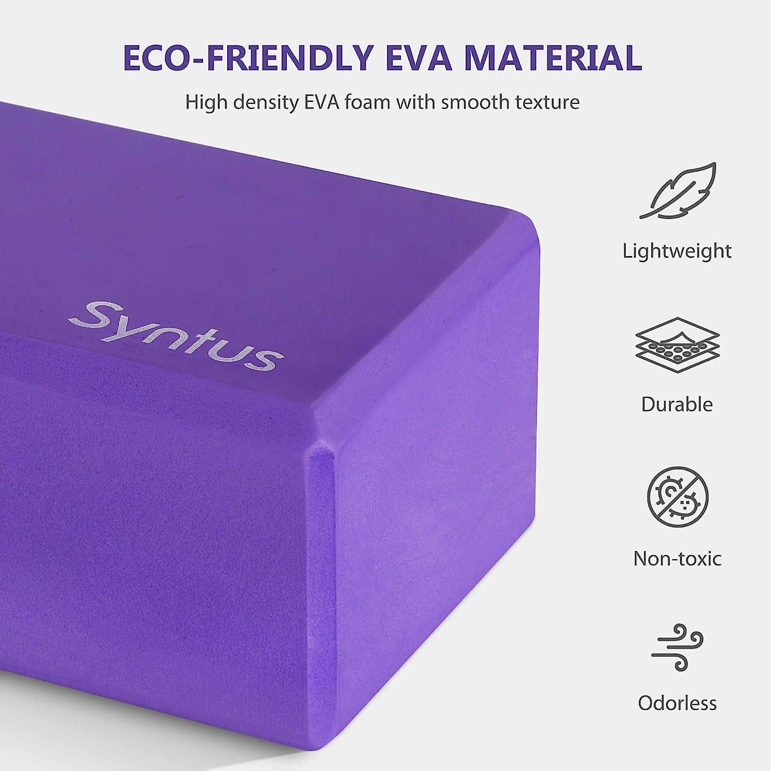 Syntus Yoga Block and Yoga Strap Set, 2 EVA Foam Soft Non-Slip Yoga Blocks  964 inches, 8FT Metal D-Ring Strap for Yoga, General Fitness, Pilates,  Stretching and Toning Purple