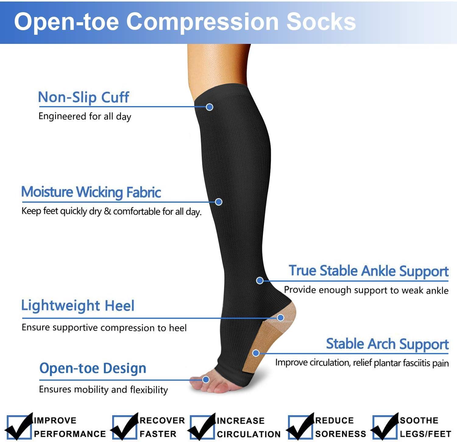 Athbavib 3 Pairs Open Toe Compression Socks for Men Women Toeless  Compression Socks Multi1 Large-X-Large
