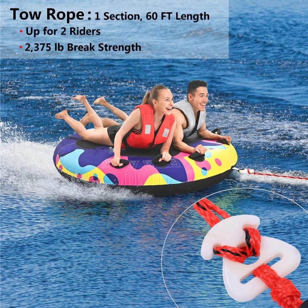Heavy Duty Tow Rope, Boating Tow Ropes for Tubing, Towable Tube, 60 FT 1-2  Rider