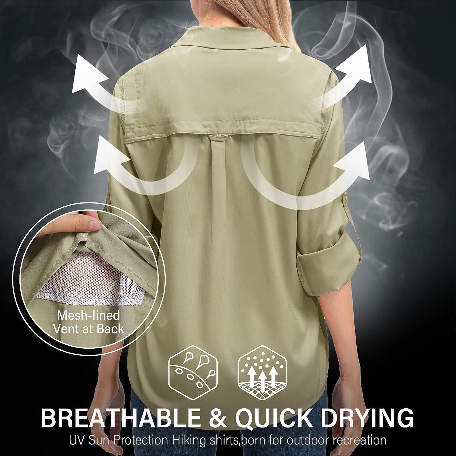 Women's UPF 50 UV Sun Protection Safari Shirt, Long Sleeve Outdoor