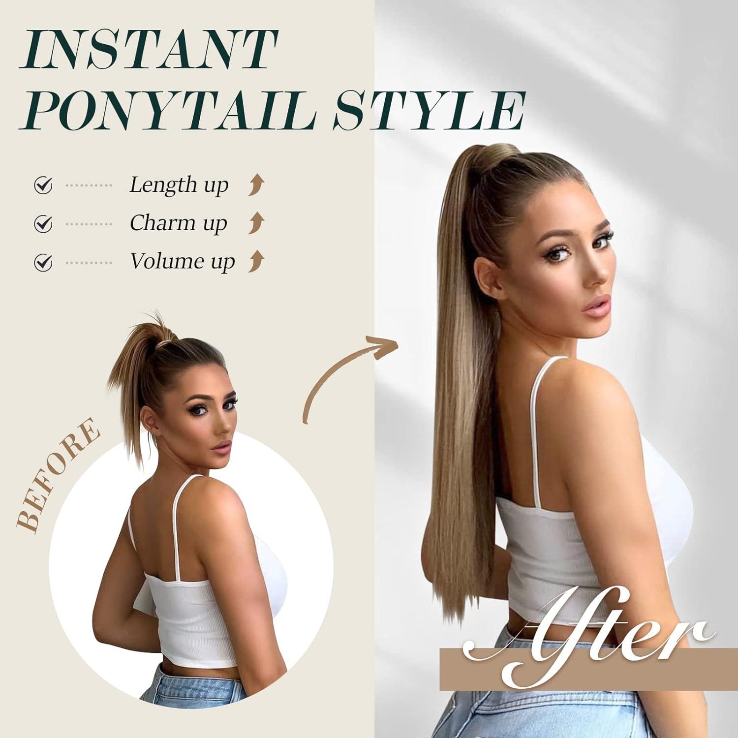24 Straight Wrap Around Ponytail Extension for Woman Synthetic