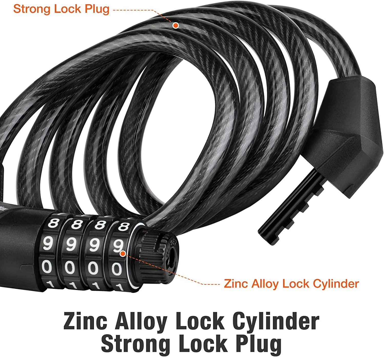 Titanker Bike Lock, Bike Locks Cable Lock Coiled Secure Keys Bike Cable Lock with Mounting Bracket, 4 Feet x 1/2 inch Diameter