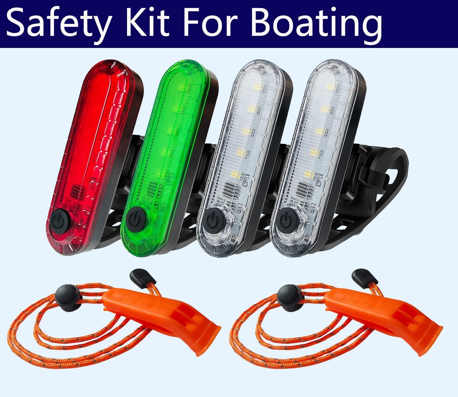 Amzonly 4pcs Navigation Lights For Boats Kayak, Led Safety Light, 3 Types Flashing Mode, Easy Clip-on Kit For Boat Bow, Stern, Mast, Paddles, Pontoon