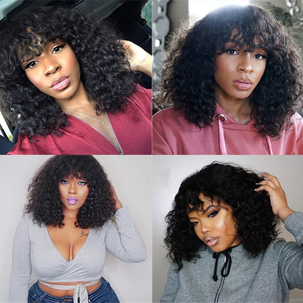 Water Wave Bob Full Machine Made None Lace Front Wigs With Bangs