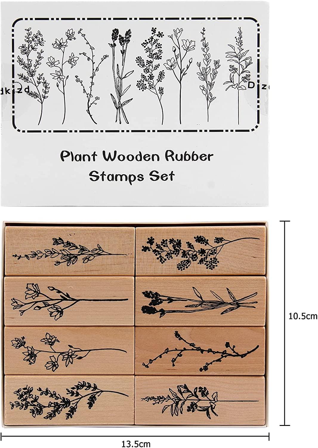 8 Pieces Vintage Wooden Rubber Stamps, Plant and Flower Decorative Wooden  Rubber Stamp Set, Wood Mounted Rubber Stamps for Card Making, DIY Crafts,  Scrapbooking