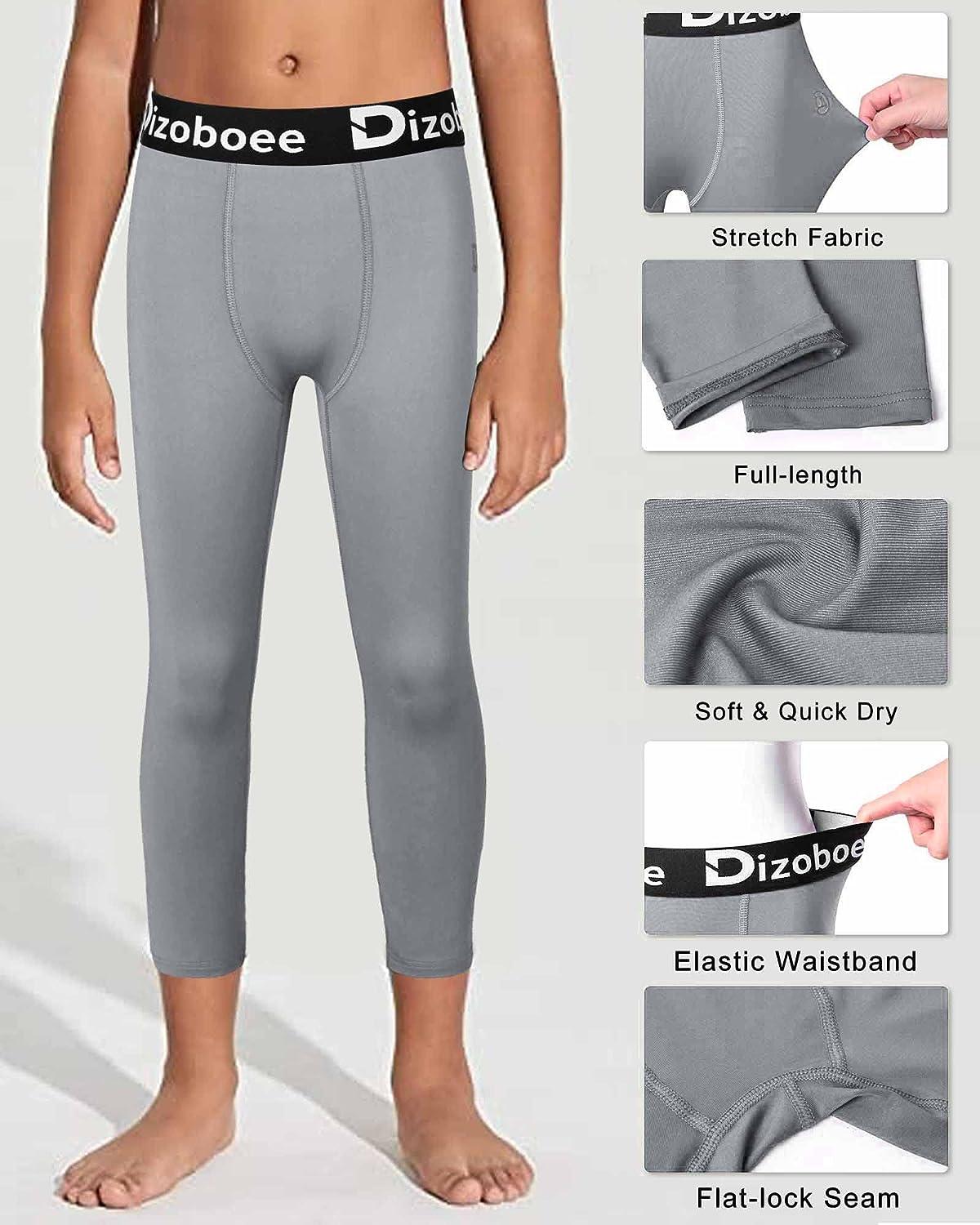 Dizoboee Boys Compression Pants Leggings Tights for Sports Youth Kids  Athletic Basketball Base Layer 3/4 Length-grey Large