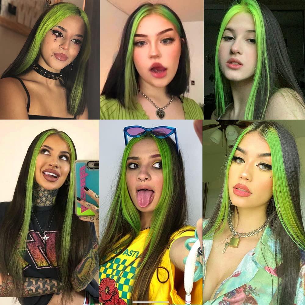 green highlights in black hair