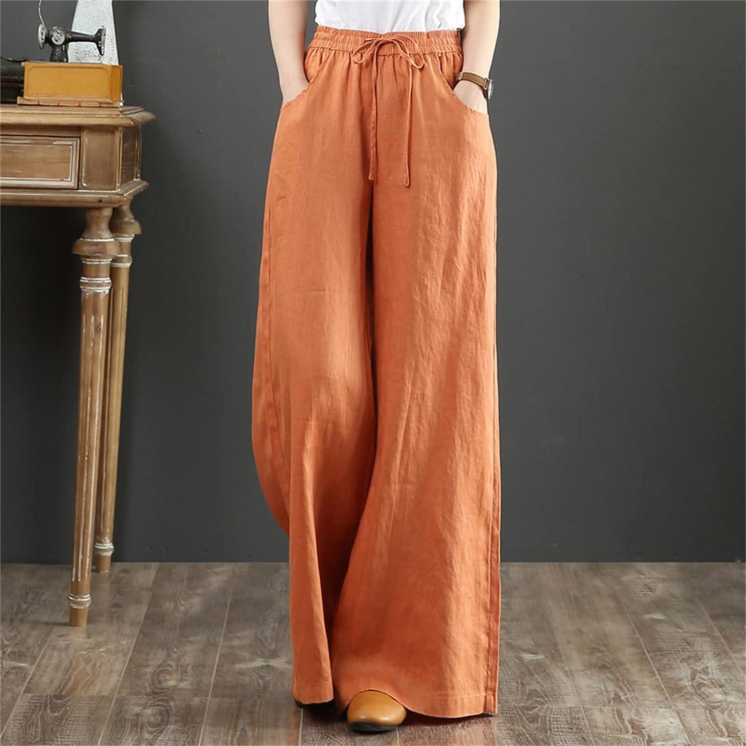 Olyvenn Women's Solid Color High-Waist Full Length Long Pants Loose Women's  Wide Leg Pants Gifts for Women Trousers 2023 Female Fashion Orange 10