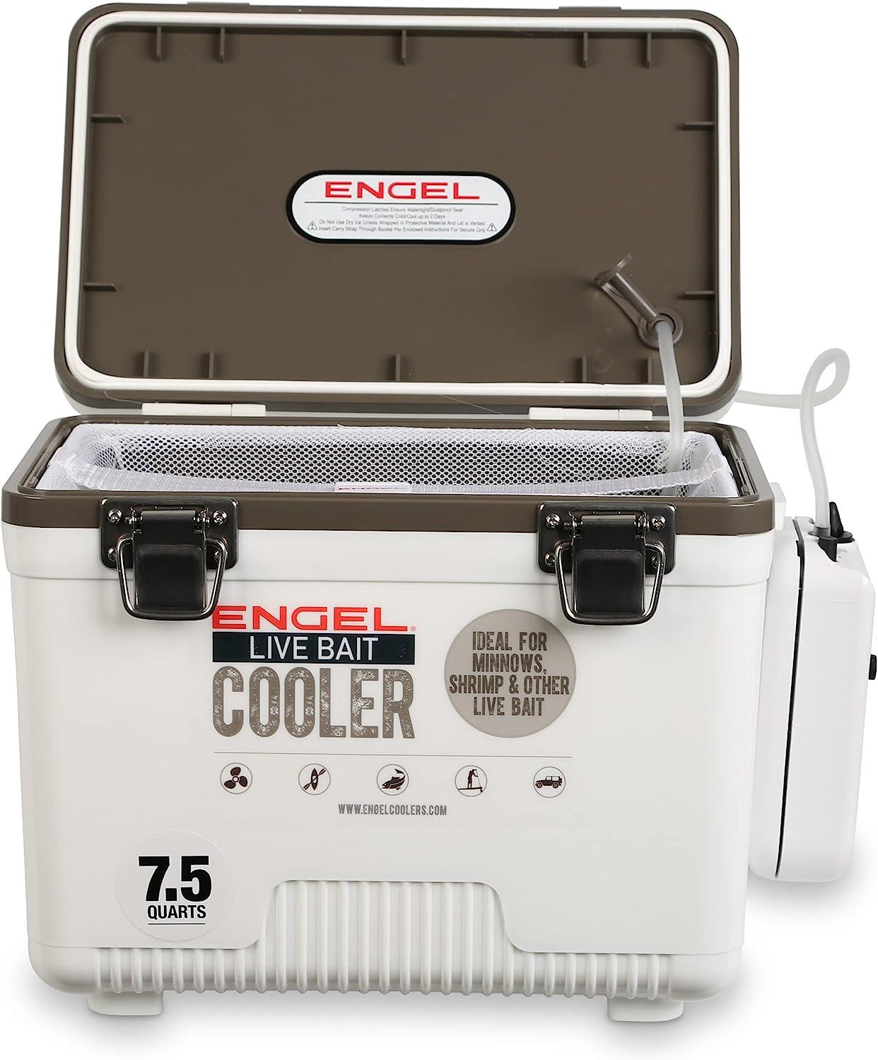 Engel 7.5qt Live Bait Cooler Box with 2nd Gen 2-Speed Portable Aerator  Pump. Fishing Bait Station and Minnow Bucket for Shrimp, Minnows, and Other  Live Bait - ENGLBC7-N White