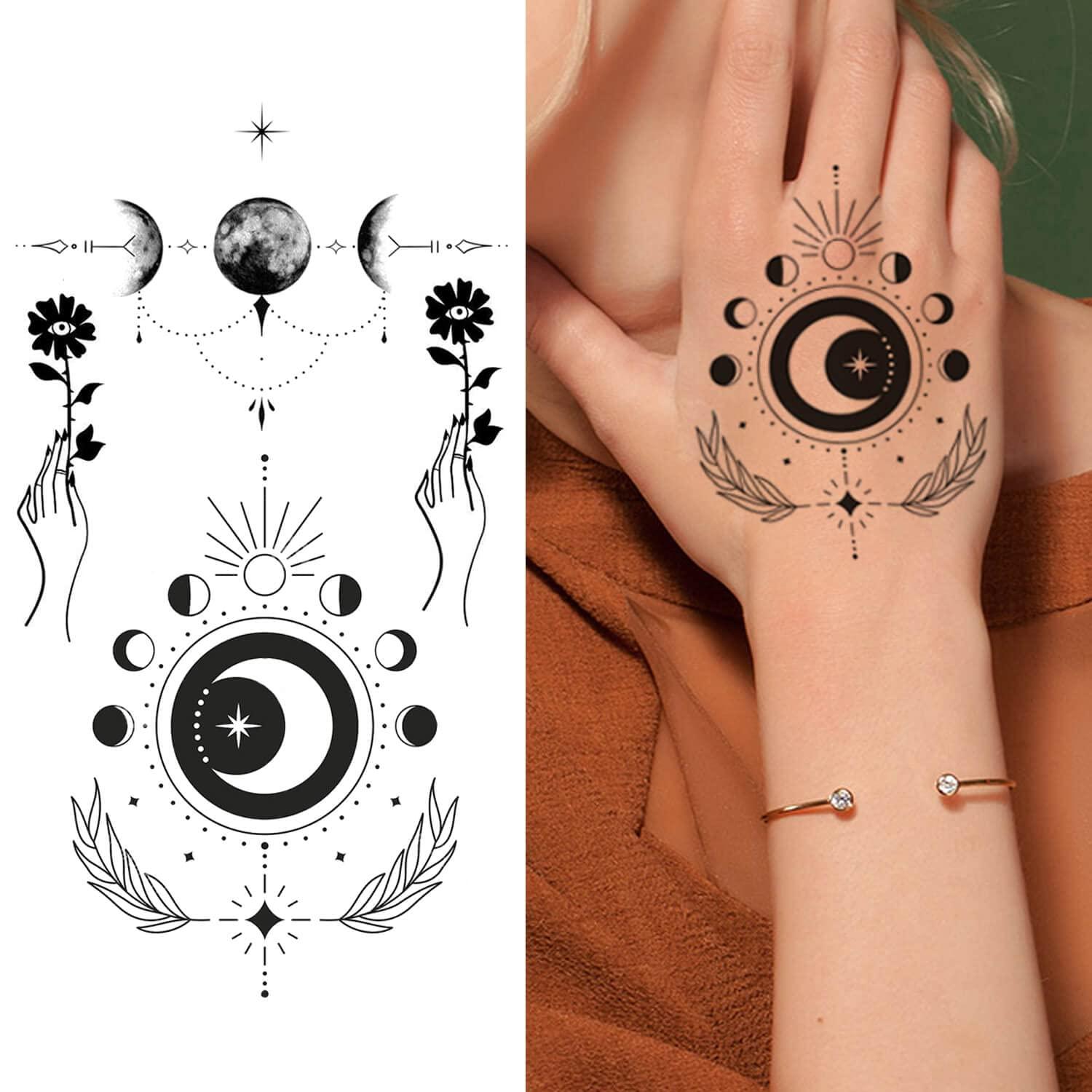 Amazon.com : 30 Sheets Black Mountain Space Temporary Tattoo, Hands Face  Tattoo Sticker for Men Women, Forest Star Moon Designs Body Art on Arm Neck  Shoulder Clavicle Waterproof : Beauty & Personal Care
