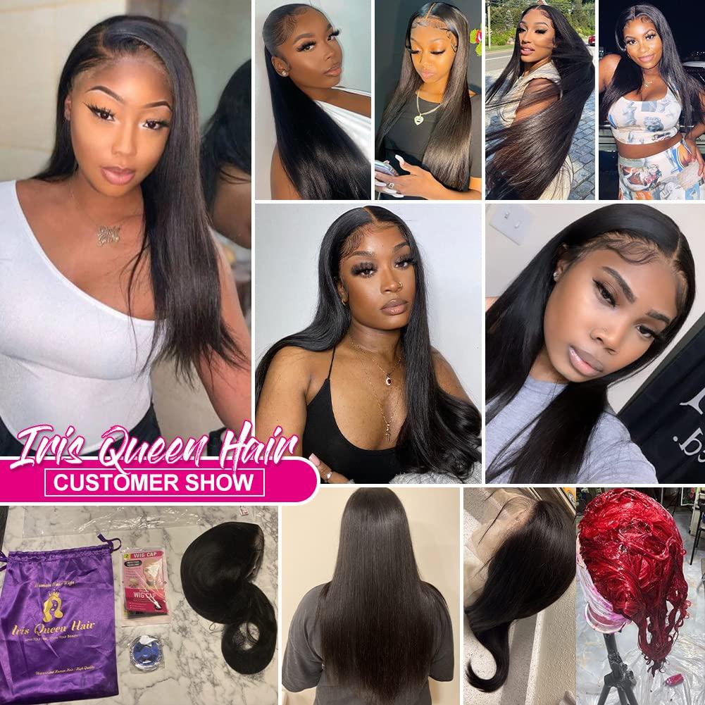 Iris Queen 13x4 HD Straight Lace Front Wigs Human Hair Pre Plucked with  Baby Hair 180 Density 10A Transparent Lace Frontal Human Hair Wigs for  Black Women Bleached Knots Natural Color (20