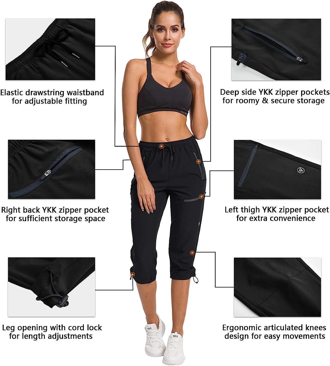 Women's Hiking Cargo Pants Outdoor Lightweight Quick Dry Water Resistant  UPF 50+ Capris Pants with Zipper Pockets