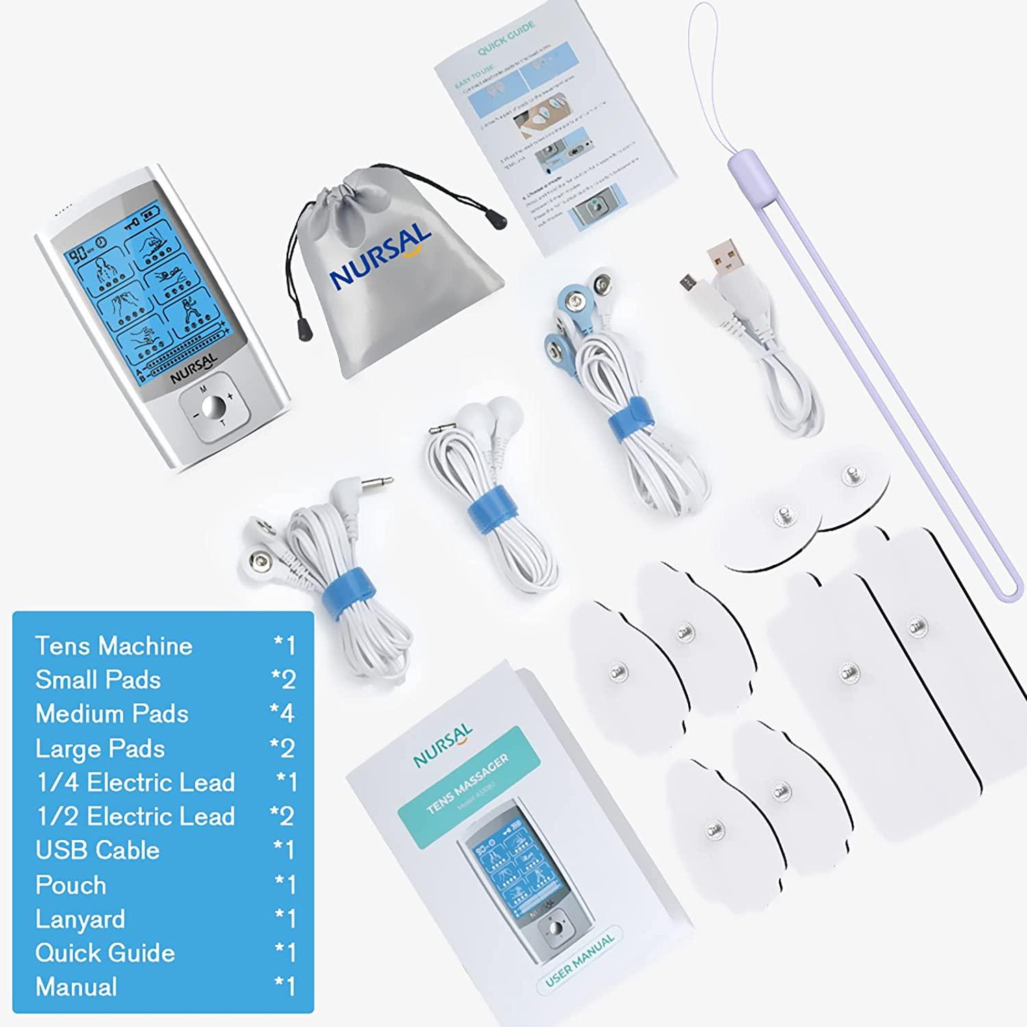  NURSAL TENS Unit Muscle Stimulator, Rechargeable TENS Machine  EMS Pulse Massager with Charger Adapter for Back and Shoulder Pain Relief  and Muscle Strength, : Health & Household