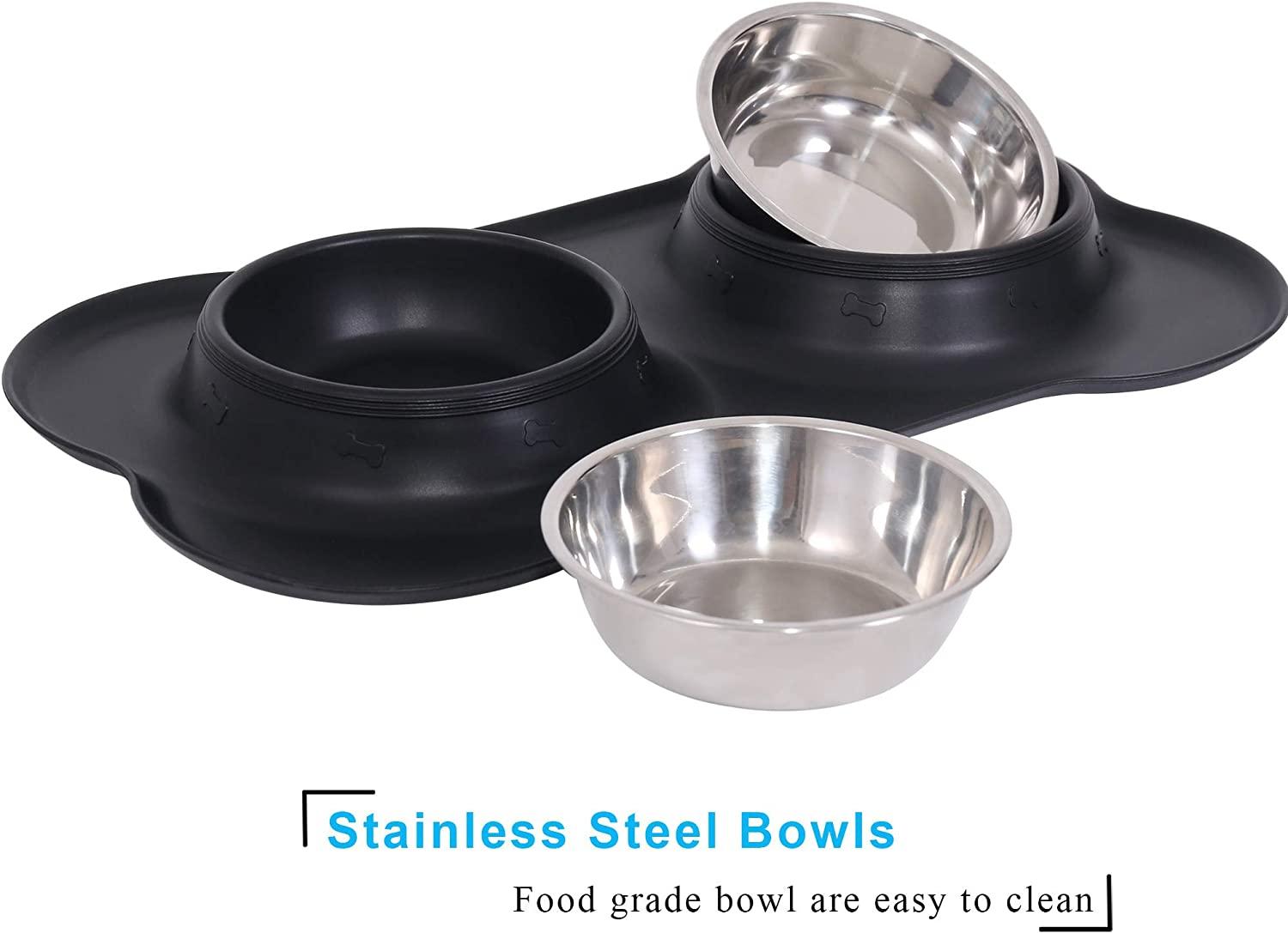 Dog Double Bowls, Stainless Steel Dog Feeder Bowls With No-spill